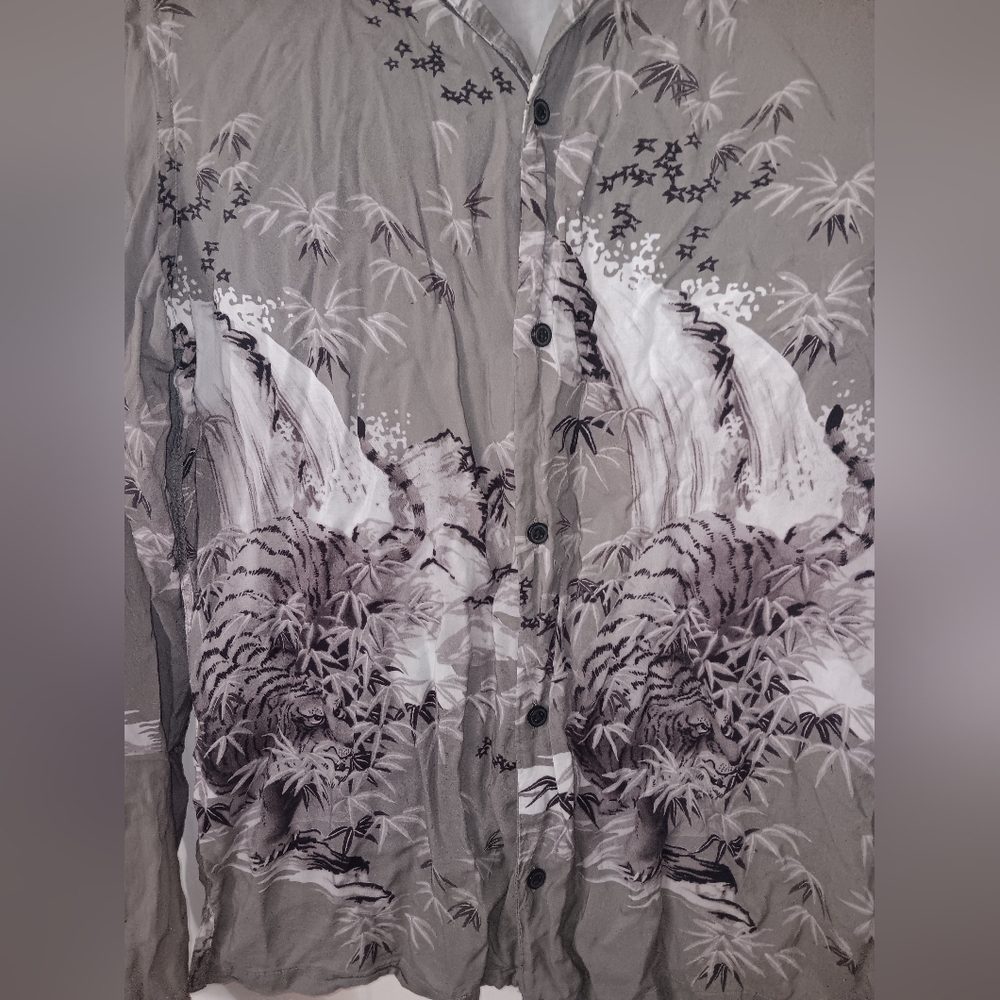 All Saints Mens Gray Java Tiger Button-Up Shirt. … - image 4